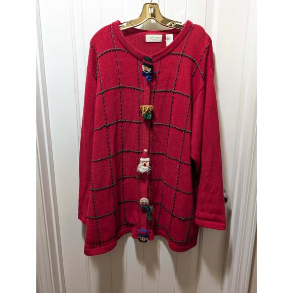 Vintage Lemon Grass Red Ugly Christmas Sweater Cardigan Womens 3X - Picture 9 of 13